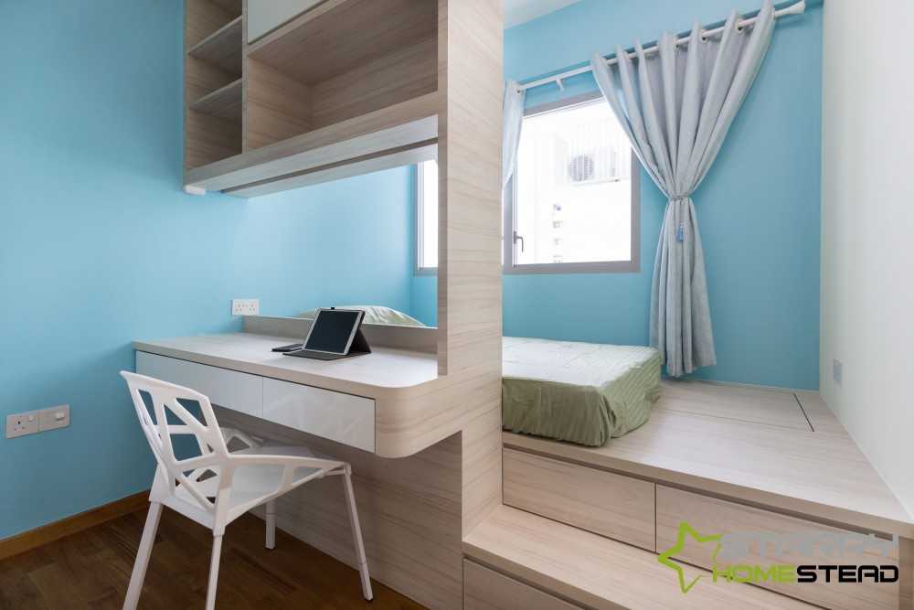 Scandinavian Bedroom with Platform Bed and Drawer Units