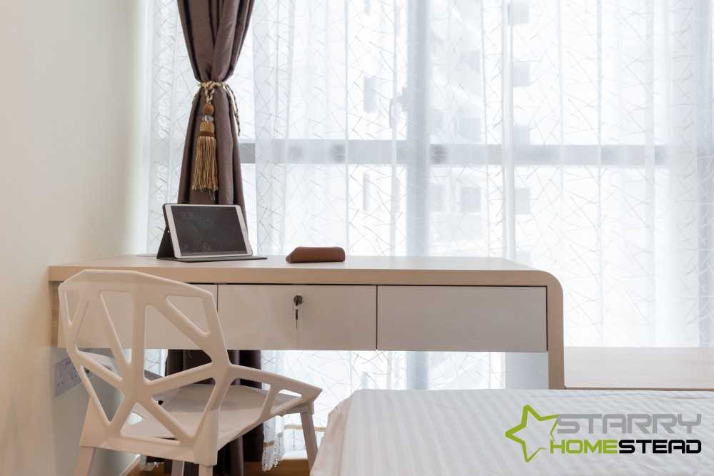 Scandinavian Bedroom with Bedside Table and Desk Chairs