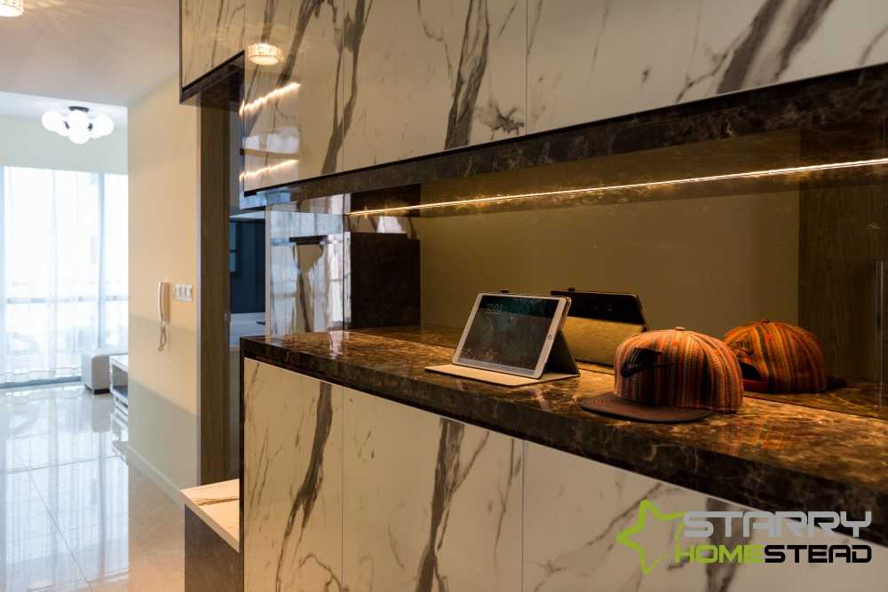 Scandinavian Entryway with Storage Cabinets and Display Cabinets