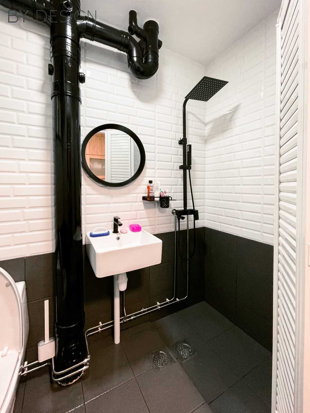 Industrial Bathroom with Mirror and Rainshower