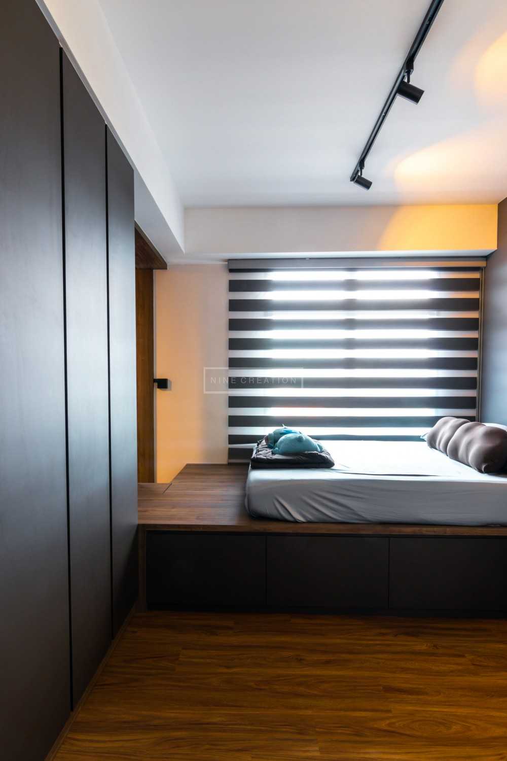 Modern Bedroom with Platform Bed and Vinyl Flooring