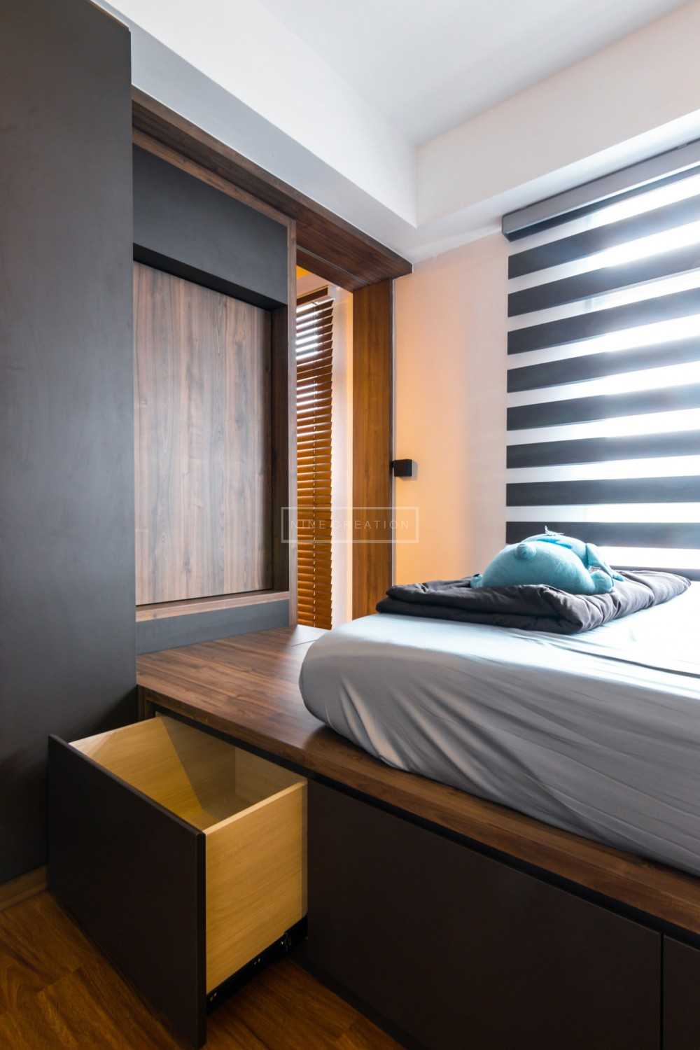 Modern Bedroom with Platform Bed and Vinyl Flooring