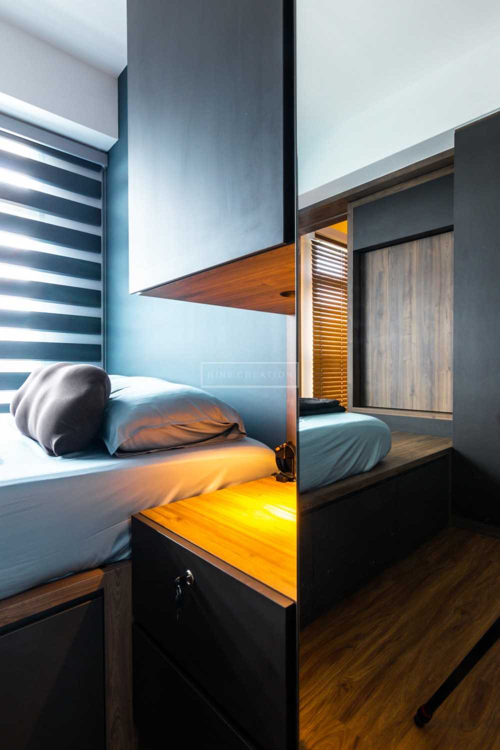 Modern Bedroom with Platform Bed and Vinyl Flooring