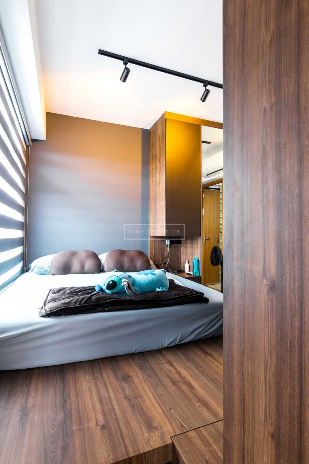 Modern Bedroom with Platform Bed and Vinyl Flooring