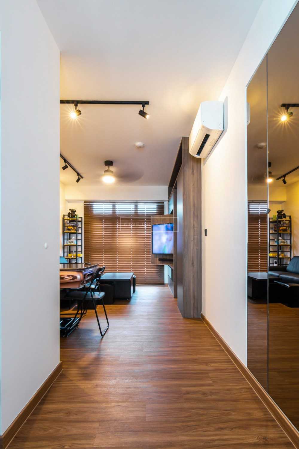 Modern Hallway with TV Console and Mirror