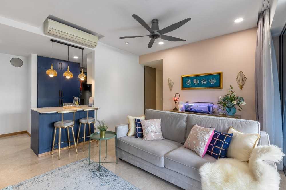 Modern Living Room with Marble Floor and Feature Wall