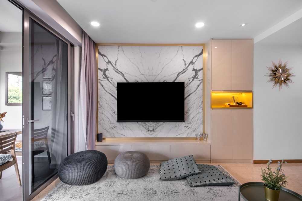 Modern Living Room with TV Console and Feature Wall
