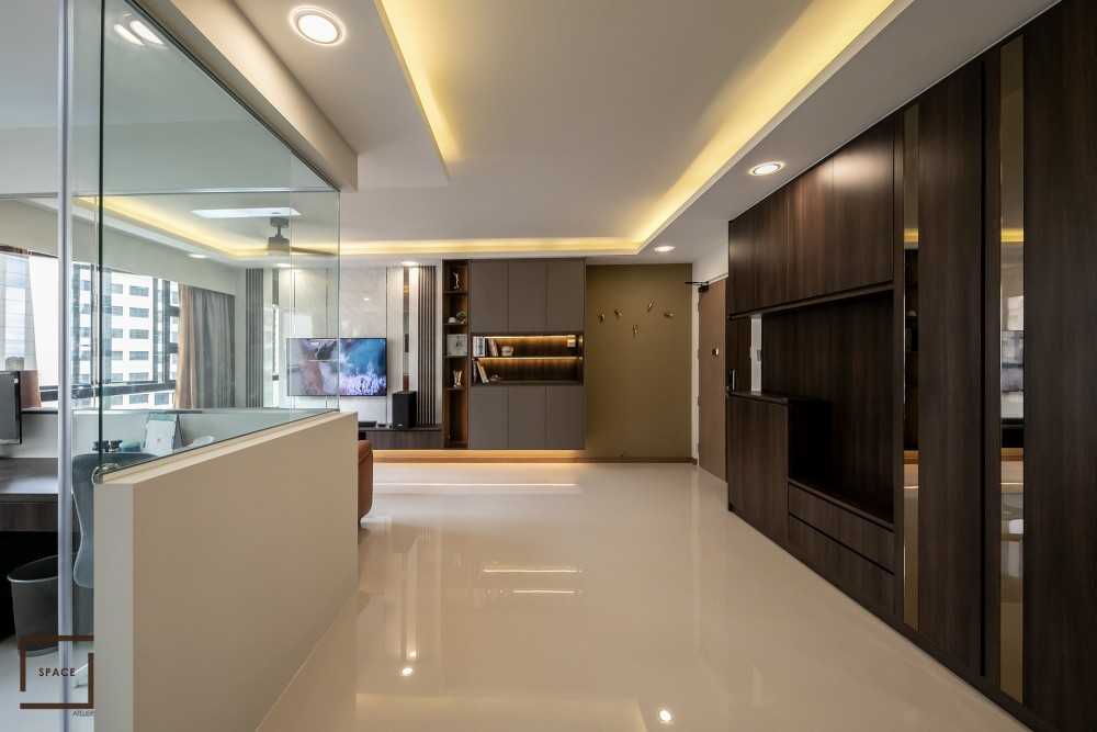 Modern Living Room with TV Console and Ceiling Light