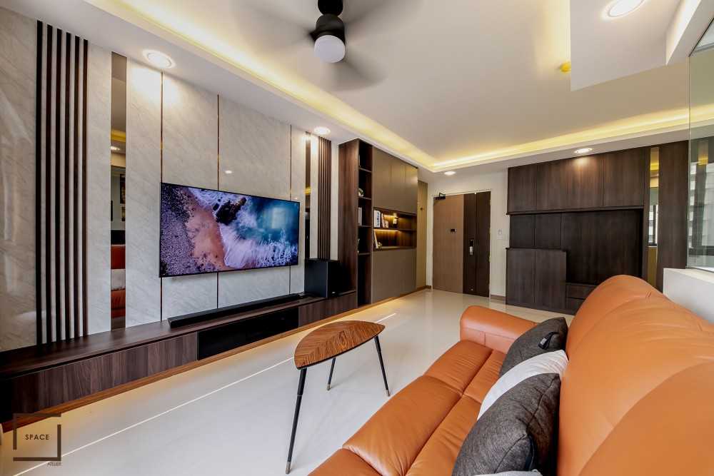 Modern Living Room with TV Console and Ceiling Light