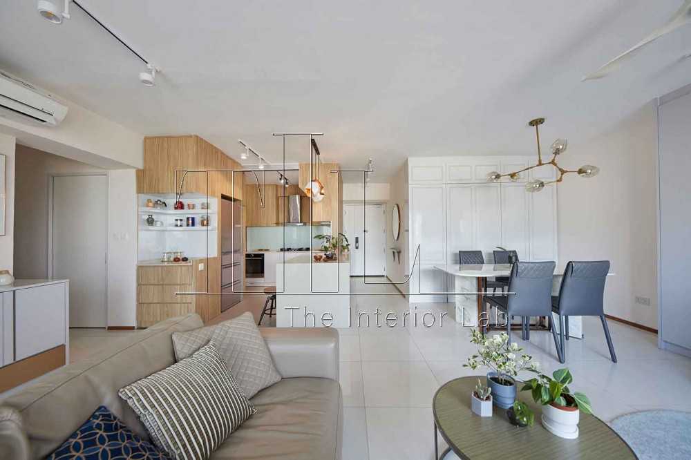 Contemporary Living Room with Kitchen Island and Open Kitchen