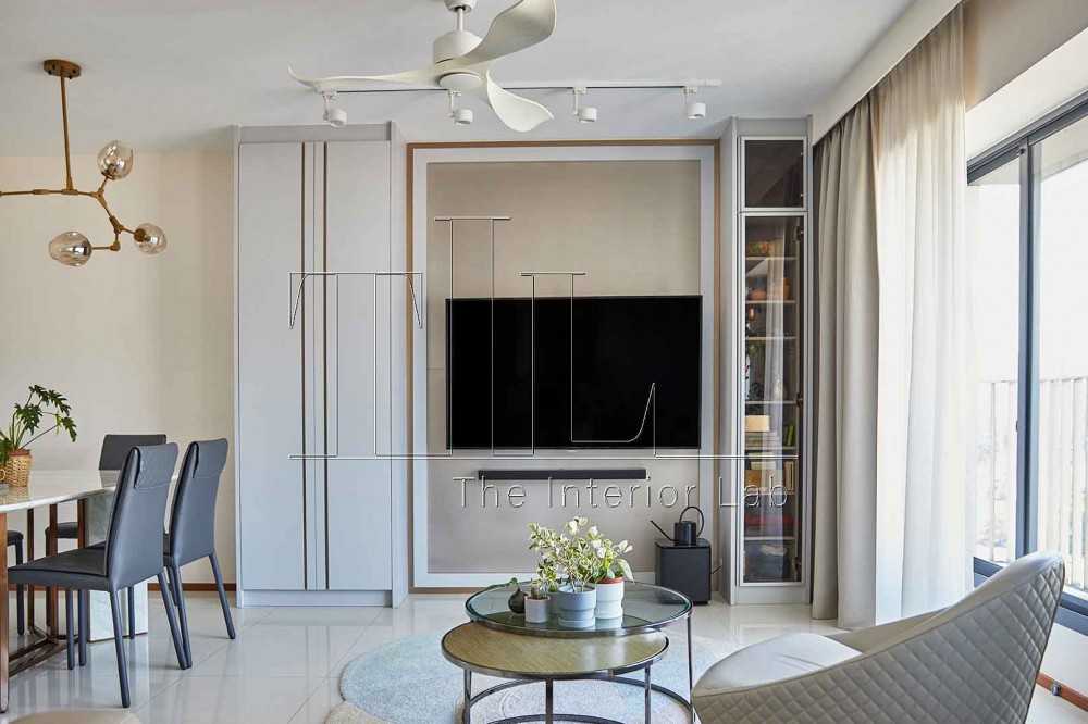 Contemporary Living Room with TV Console and Feature Wall