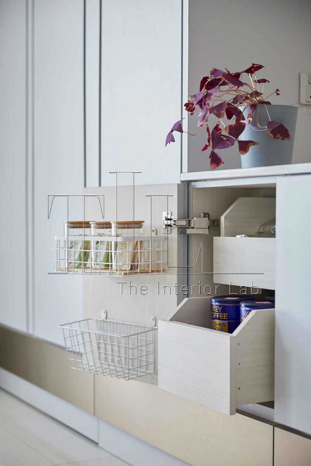Contemporary Living Room with Marble Floor and Kitchen Accessories