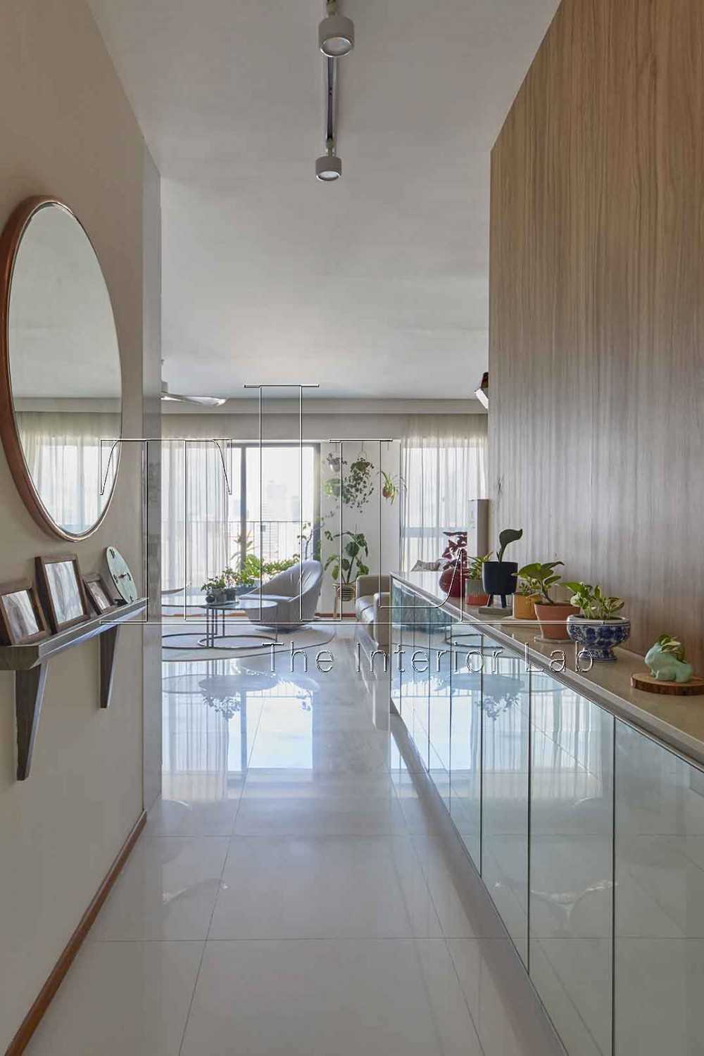 Contemporary Foyer with Marble Floor and Mirror