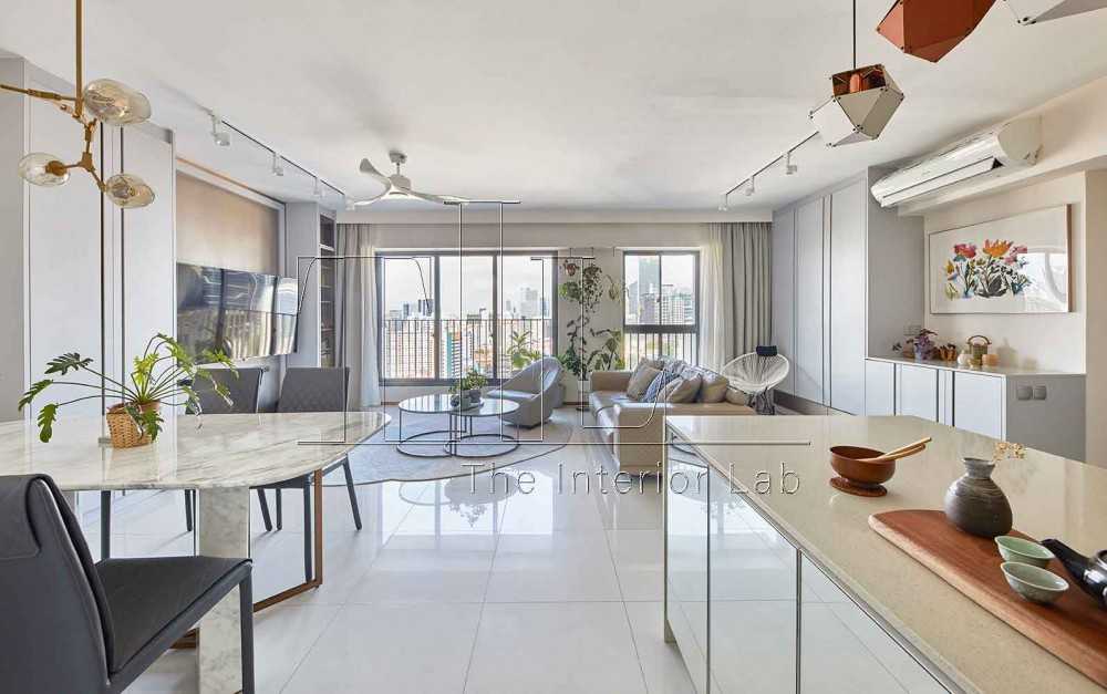 Contemporary Living Room with Open Kitchen and Breakfast Counter