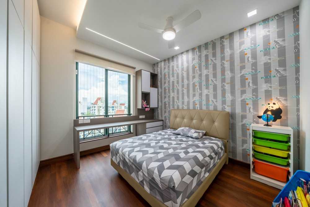 Contemporary Bedroom with Drop Ceiling and Wardrobe