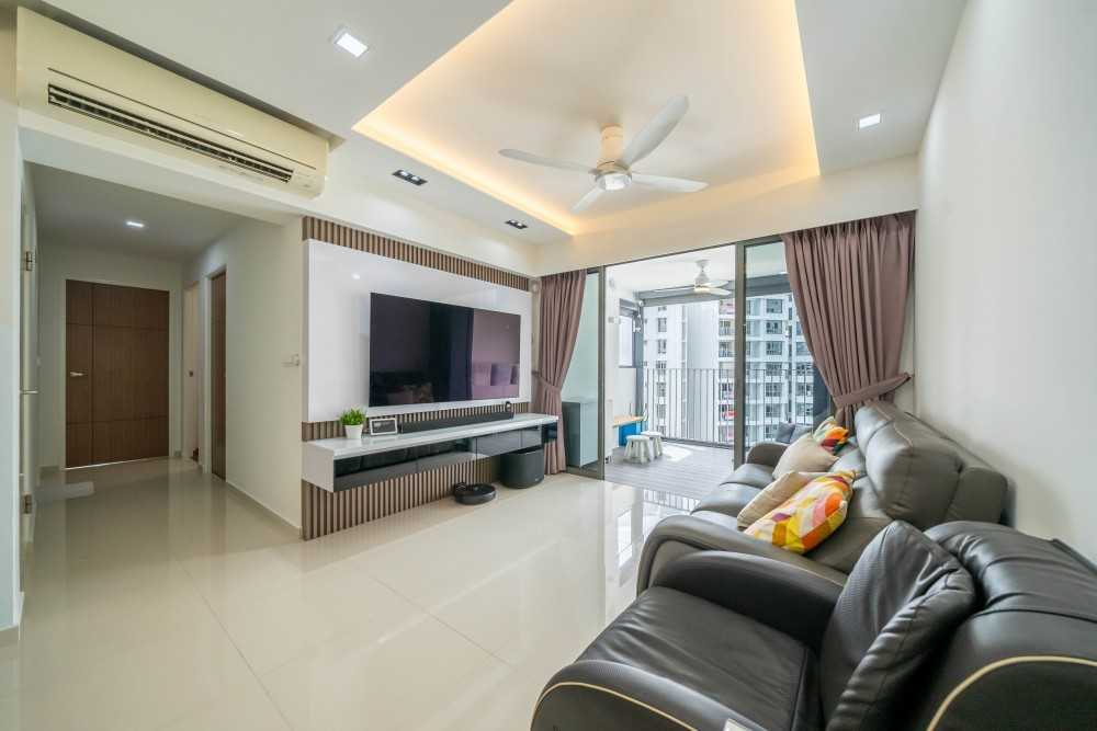 Contemporary Living Room with TV Console and Feature Wall