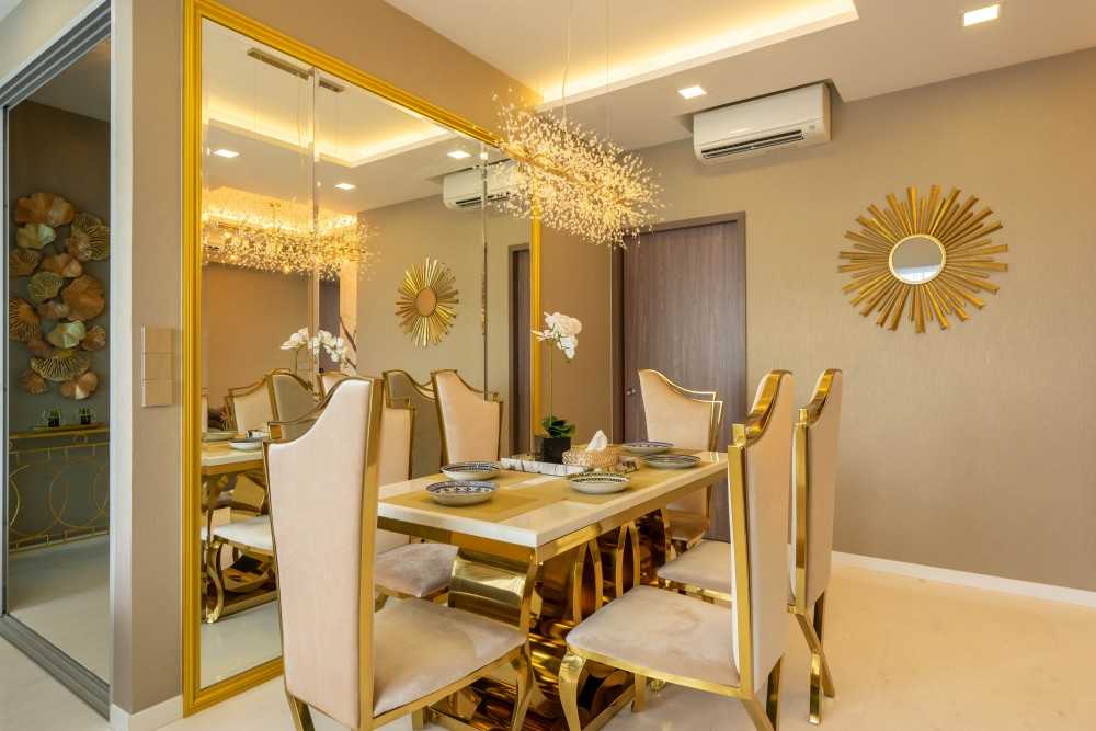Modern Dining Room with Drop Ceiling and Ceiling Light