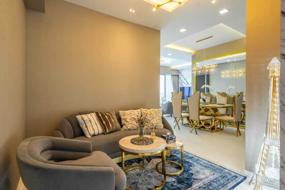 Modern Living Room with Marble Floor and TV Console