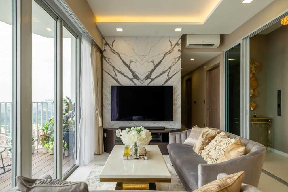 Modern Living Room with Marble Floor and TV Console