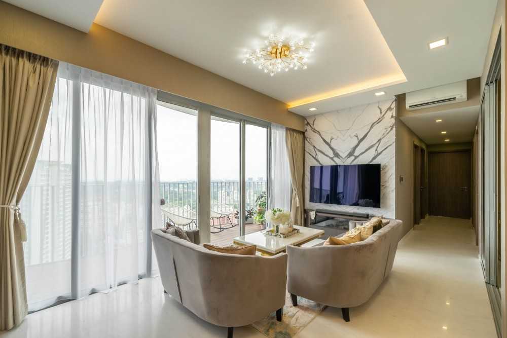 Modern Living Room with Marble Floor and TV Console