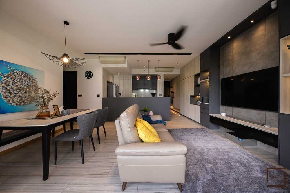 Contemporary Living Room with TV Console and Ceiling Light