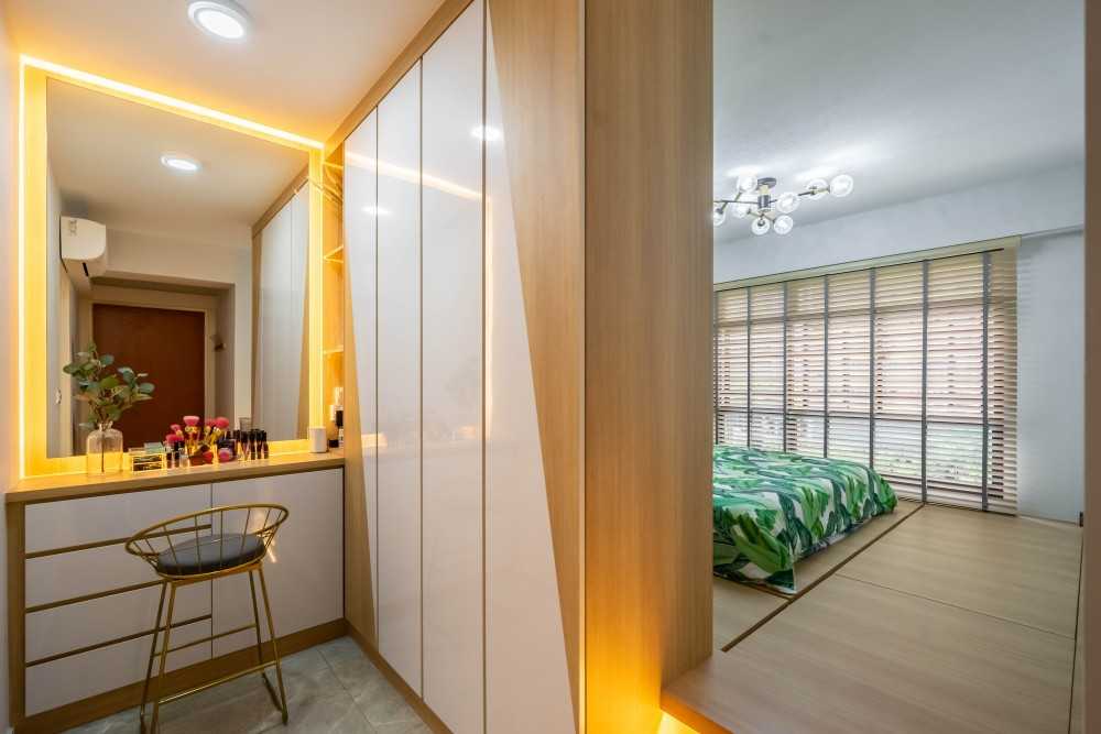 Scandinavian Bedroom with Platform Bed and Marble Floor