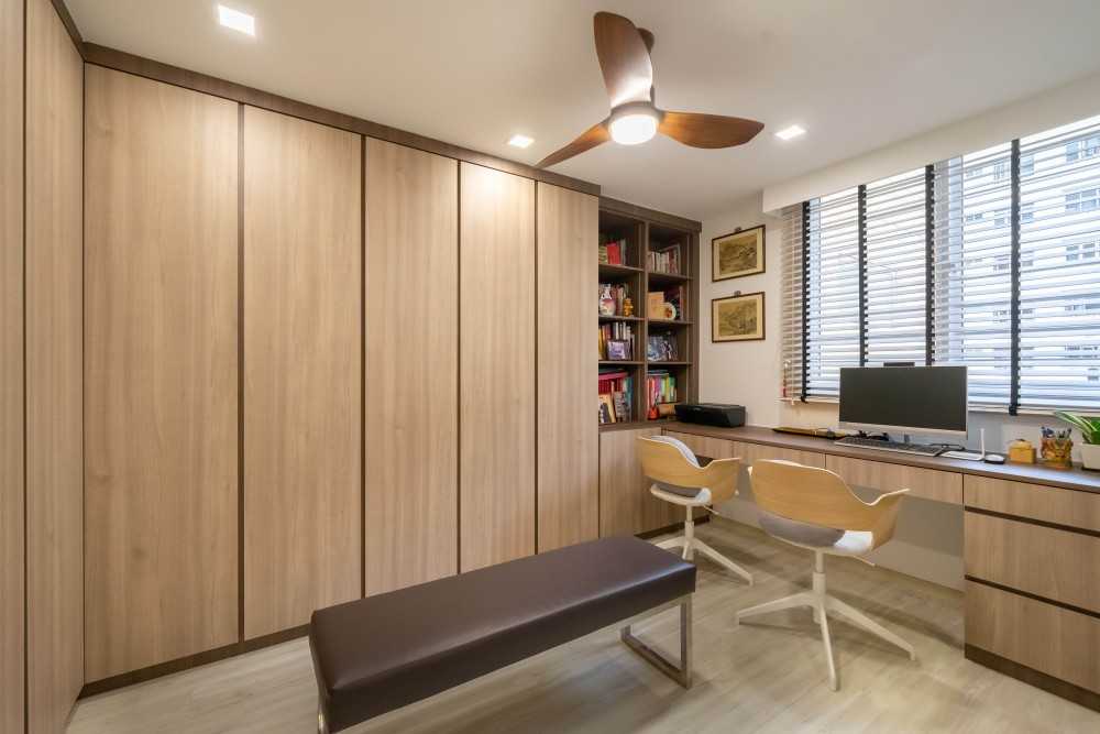 Scandinavian Bedroom with Bookshelf and Wardrobe