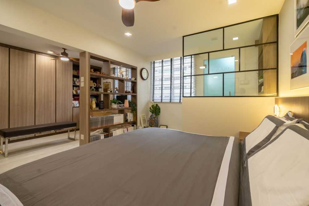 Scandinavian Bedroom with Bookshelf and Wardrobe