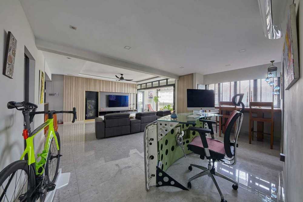 Contemporary Living Room with TV Console and Feature Wall
