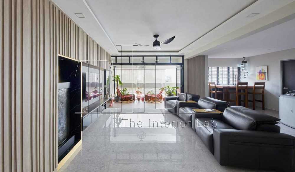 Contemporary Living Room with TV Console and Feature Wall