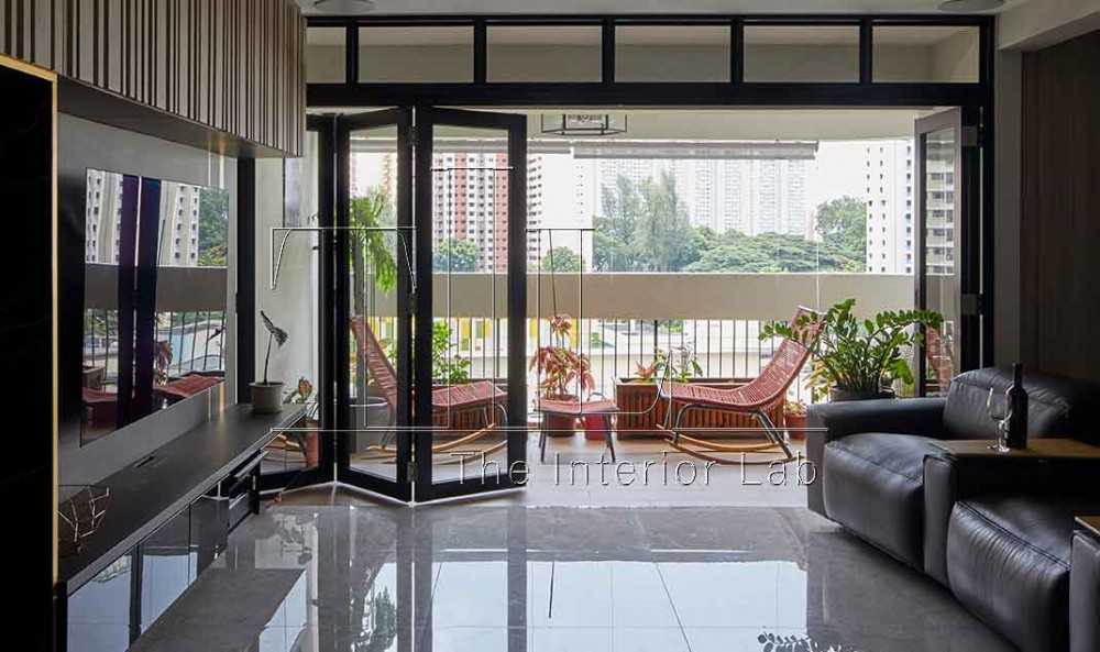 Contemporary Balcony with Glass Door and Window Seat