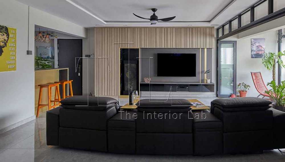 Contemporary Living Room with TV Console and Feature Wall