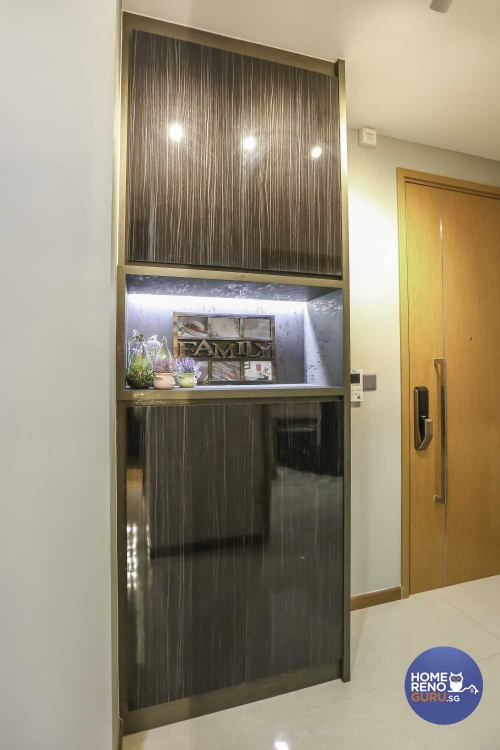 Modern Entryway with Storage Cabinets and Tiles