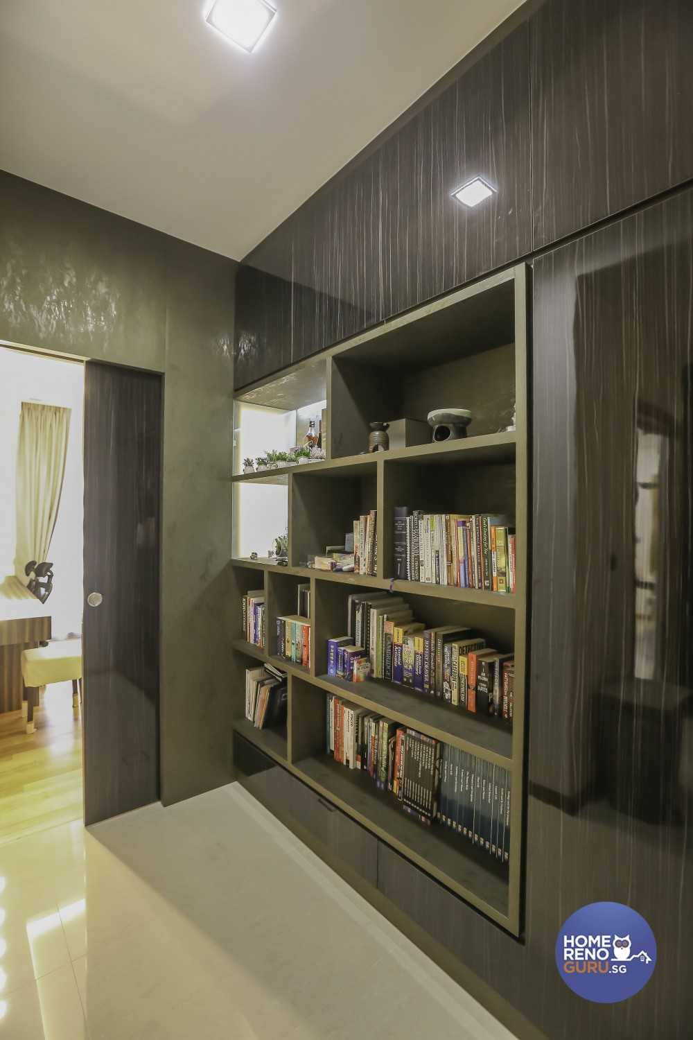 Modern Living Room with Bookshelf and Storage Cabinets