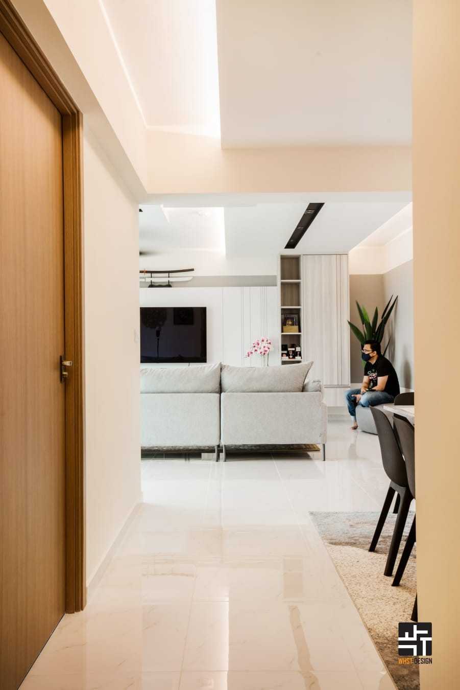 Contemporary Living Room with Homogeneous Tiles and TV Console