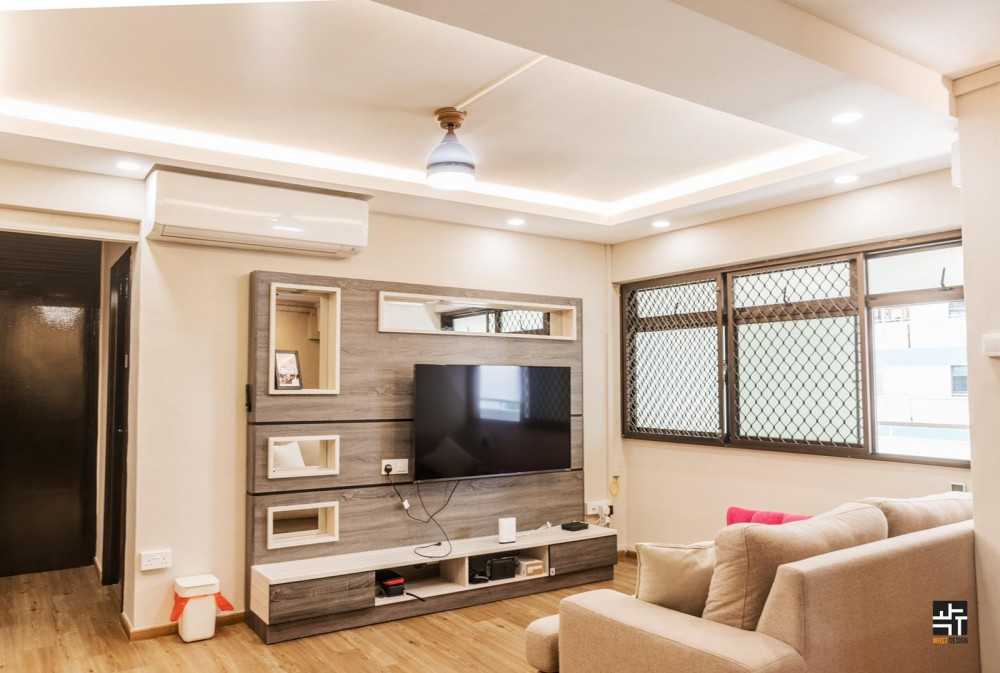 Industrial Living Room with Vinyl Flooring and TV Console