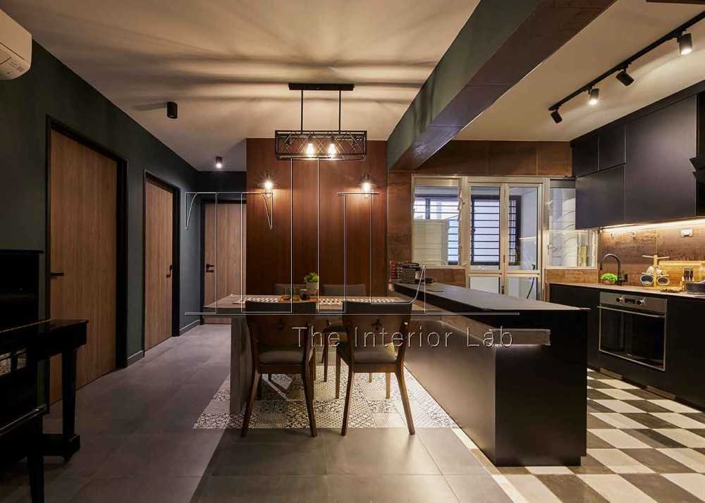Industrial Dining Room with Kitchen Island and Open Kitchen