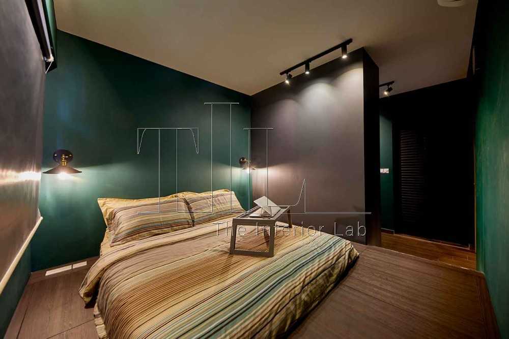 Industrial Bedroom with Platform Bed and Feature Wall