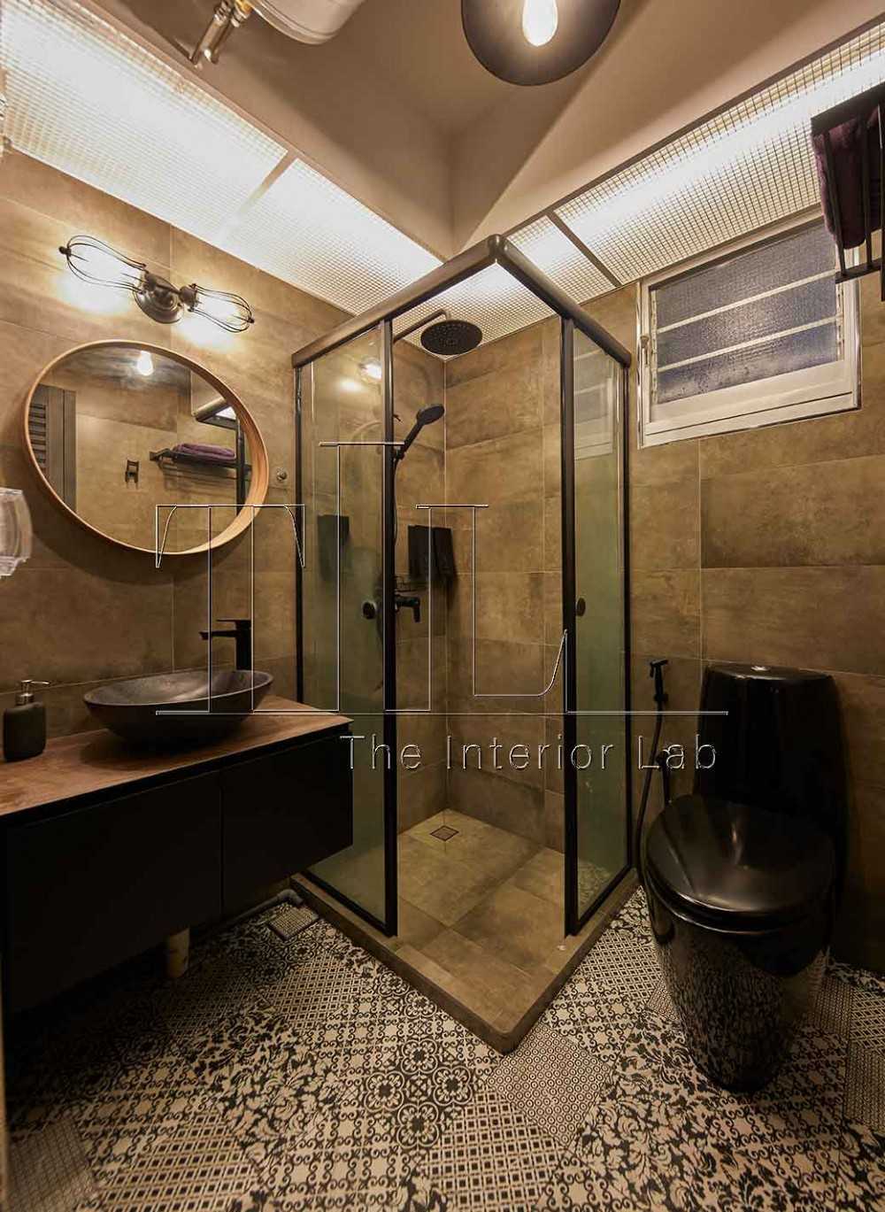 Industrial Bathroom with Mirror and Shower Screen