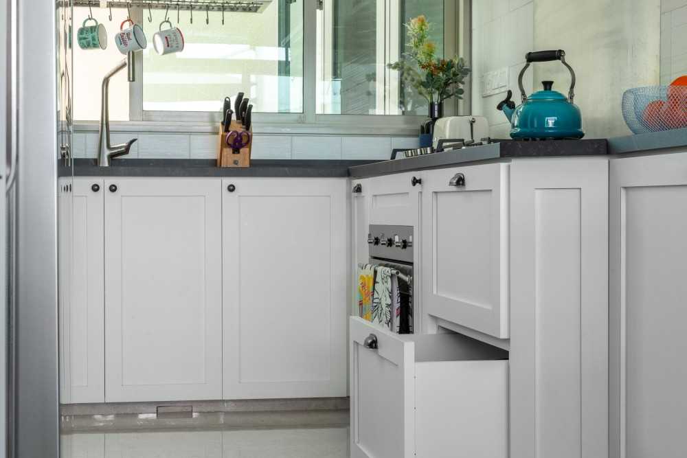 Modern Kitchen with Marble Floor and Cupboard