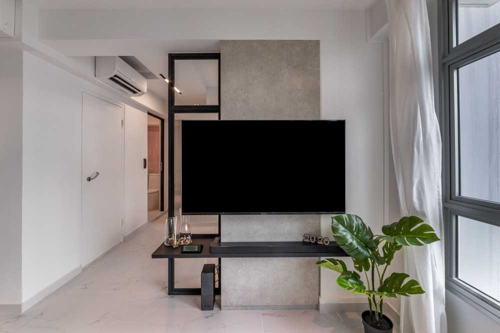 Modern Living Room with TV Console and Feature Wall