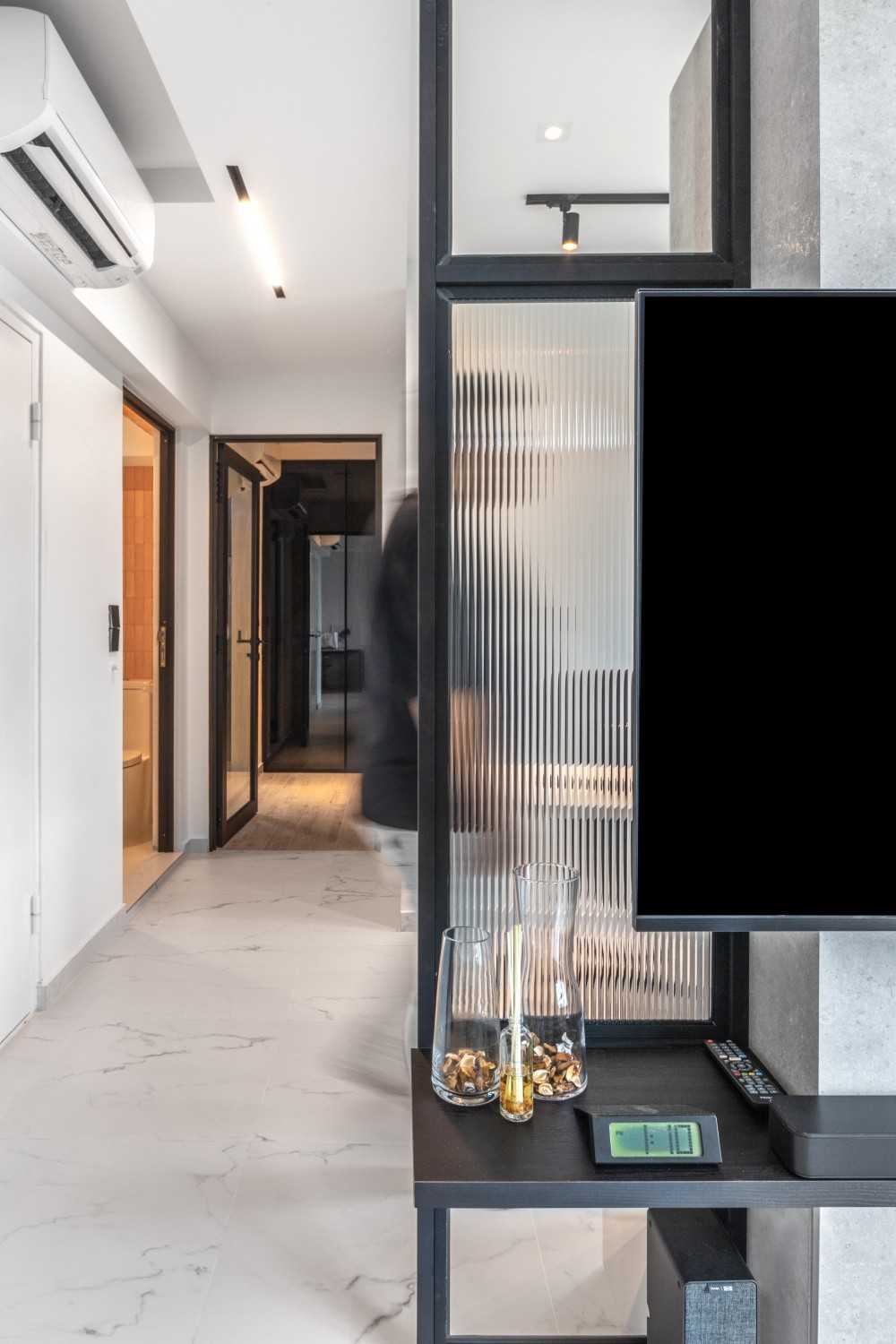 Modern Hallway with TV Console and Console Table