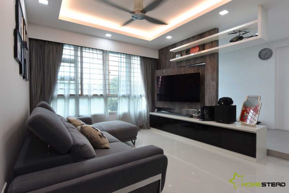 Scandinavian Living Room with TV Console and Feature Wall