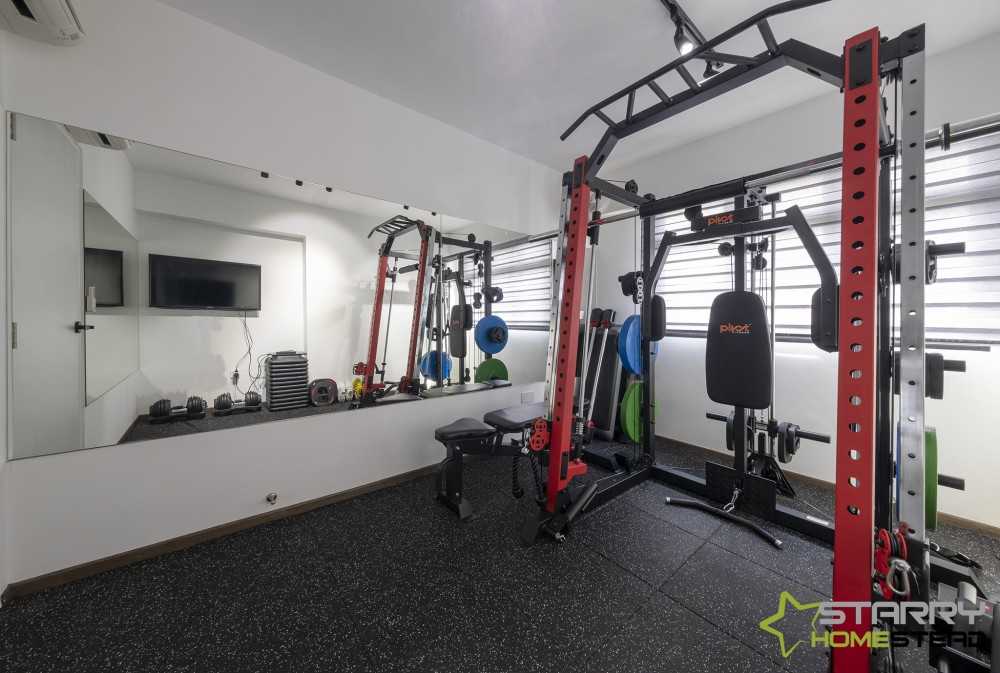 Scandinavian Home Gym with Seating Bench and Gym Equipment