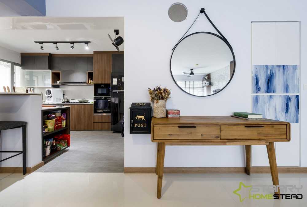 Scandinavian Kitchen with Bar Stool and Refrigerator