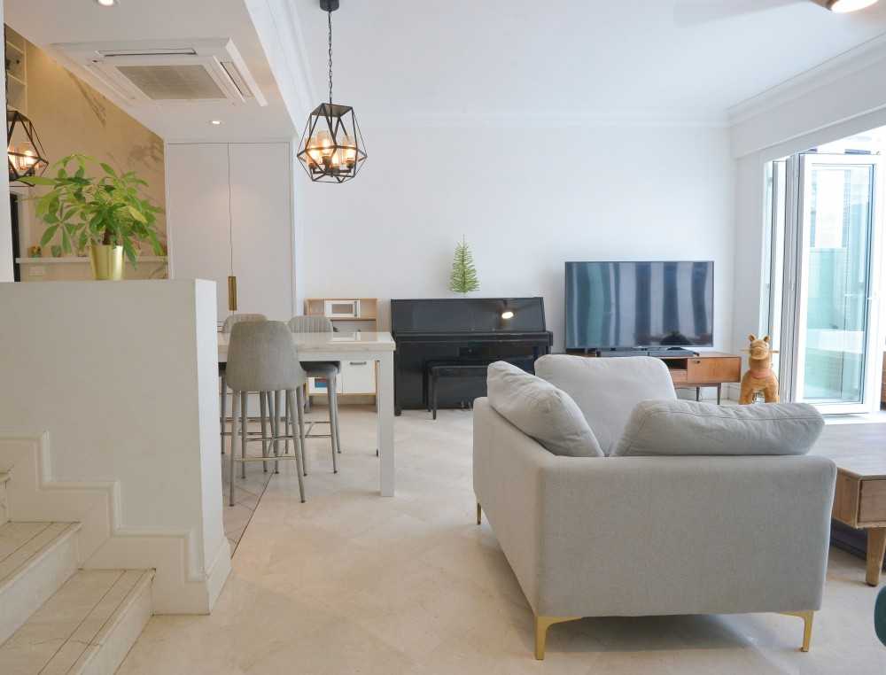 Modern Living Room with Marble Floor and TV Console