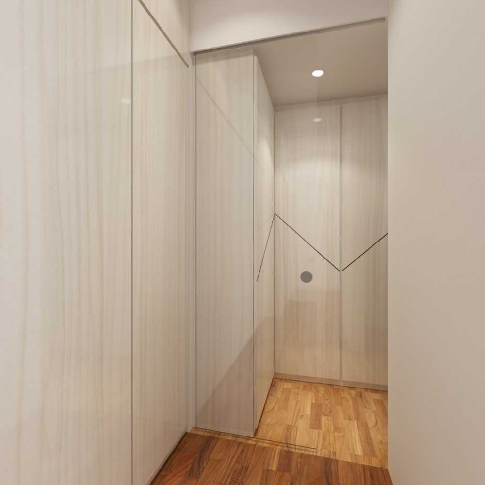 Contemporary Bedroom with Wood Flooring and Drop Light