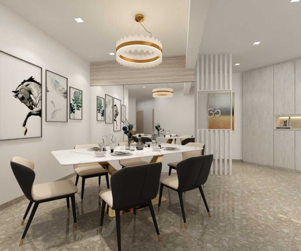 Contemporary Dining Room with Cove Lighting and Drop Ceiling