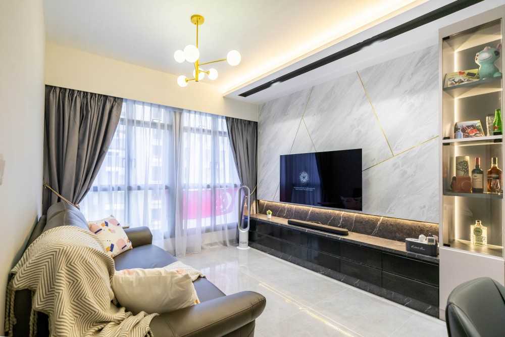 Modern Living Room with TV Console and Feature Wall