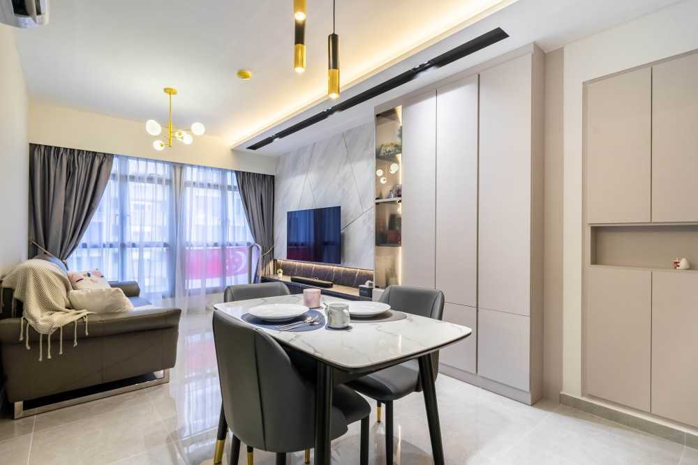 Modern Living Room with Bookshelf and TV Console